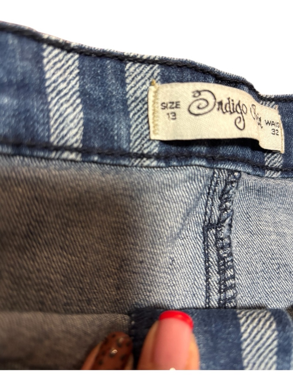 Indigo Rein Blue and Cream Plaid Denim Mini Skirt - Picture 6 of 7